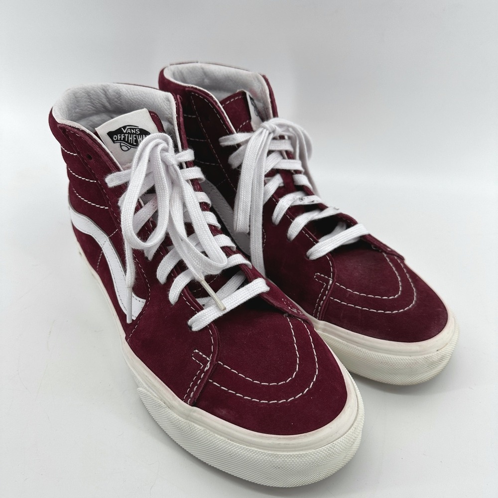 Vans Sk8-Hi Burgundy Suede High Top Sneakers Womens 8.5 Mens 7.0 Maroon